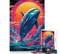 Rompecabezas Retro Dolphin Jump de 1000 Piezas para Adolescentes, Juguete Mental para aliviar el estrés, Corte Premium, (38x26cm)