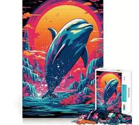 Rompecabezas Retro Dolphin Jump de 1000 Piezas para Adultos: ejercita la Memoria, entretenido y de diseño Colección de Arte para armar (50x75cm)