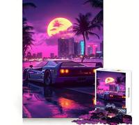Rompecabezas Retro F Ferrari Retrowave Sunset de 1000 Piezas para Adolescentes, Juguete Mental para aliviar el estrés, Corte Premium, (38x26cm)