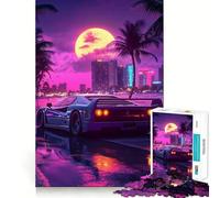 Rompecabezas Retro F Ferrari Retrowave Sunset de 1000 Piezas para Adolescentes, Juguete Mental para aliviar el estrés, Corte Premium, (38x26cm)