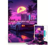 Rompecabezas Retro F Ferrari Retrowave Sunset de 1000 Piezas para Adolescentes Refuerza la Memoria Divertido y Tranquilo Borde de Calidad Regalo Ideal (38x52cm)
