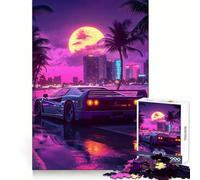 Rompecabezas Retro F Ferrari Retrowave Sunset de 1000 Piezas para Adultos Refuerza la Memoria, Alivia el estrés, Borde de Calidad, Sorpresa de cumpleaños (50x75cm)