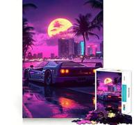 Rompecabezas Retro F Ferrari Retrowave Sunset de 1000 Piezas para Adultos Refuerza la Memoria, Alivia el estrés, Borde de Calidad, Sorpresa de cumpleaños (50x75cm)