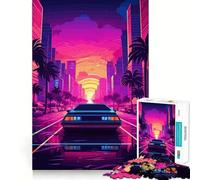 Rompecabezas Retro Miami Neon Sunset de 1000 Piezas para Adolescentes Fortalece la Memoria Divertido y Relajante Bordes Lisos Lista de Deseos de Papá Noel (50x75cm)