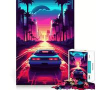 Rompecabezas Retro Miami Neon Sunset de 1000 Piezas para Adolescentes, Juguete de lógica Mental, Tranquilo, Firme, de Corte Santa Wish (38x26cm)