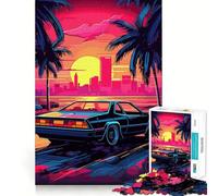 Rompecabezas Retro Miami Neon Sunset de 1000 Piezas para Adolescentes, Juguete de lógica Mental, Tranquilo, Firme, de Corte Santa Wish (38x26cm)