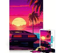 Rompecabezas Retro Miami Neon Sunset de 1000 Piezas para Adolescentes Mejora la Memoria Fácil de Usar Bordes limpios Sorpresa navideña (38x26cm)