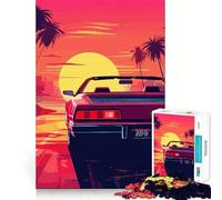 Rompecabezas Retro Miami Neon Sunset de 1000 Piezas para Adolescentes Refuerza la Memoria y el vínculo Familiar Bordes precisos Regalo Original (38x52cm)