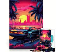 Rompecabezas Retro Miami Neon Sunset de 1000 Piezas para Adolescentes Refuerza la Memoria y el vínculo Familiar Bordes precisos Regalo Original (50x75cm)