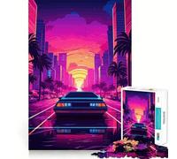 Rompecabezas Retro Miami Neon Sunset de 1000 Piezas para Adultos Regalo Ideal para Adultos Un desafío para la Mente Juguete fácil de Usar Corte preciso (38x26cm)