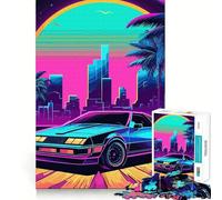 Rompecabezas Retro Miami Neon Sunset de 1000 Piezas para Adultos y Adolescentes Juguete de Habilidad, Relajante y Divertido Bordes Ajustados Regalo Ideal para Festivales (50x75cm)