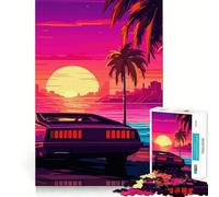 Rompecabezas Retro Miami Neon Sunset para Adultos, 1000 Piezas, para Mejorar la Memoria, aliviar el estrés, diseño para armar, Regalo Memorable (50x75cm)