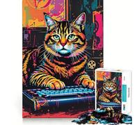 Rompecabezas Retro Neon Hacker Cat de 1000 Piezas para Adolescentes Juguete Interactivo para armar Diseño Divertido y Coleccionable (50x75cm)