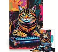 Rompecabezas Retro Neon Hacker Cat de 1000 Piezas para Adultos Fortalece la Memoria, Calma la Mente, cálida Sorpresa (38x26cm)