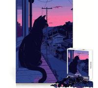 Rompecabezas Retro Rosa de Gato Negro Estilo lofi, 1000 Piezas para Adolescentes Memoria aguda, fácil relajación, Bordes limpios, Feliz Navidad (50x75cm)