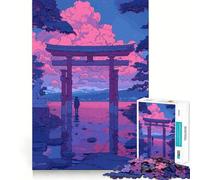 Rompecabezas Retro Rosa Estilo lofi con diseño de Puerta Torii para Adultos, 1000 Piezas, para Mejorar la Memoria, el Tiempo Libre, Bordes precisos, Regalo para Festivales 50x75cm