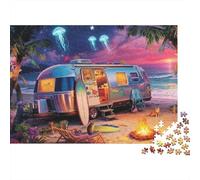Rompecabezas Retro RV Beach Night de 1000 Piezas, Caravana Nocturna con Estrellas para Adultos, Juego Educativo, Hermosa decoración, desafiante, Regalo de cumpleaños, 38x26cm/1000 Piezas
