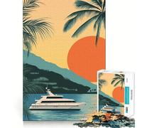 Rompecabezas Retro Sunset Yacht de 1000 Piezas para Adolescentes Pure Logic Toy Gentle Relax Clean Cut Fine Art Piece (38x52cm)