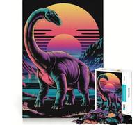 Rompecabezas Retro Vaporwave de Dinosaurios al Atardecer para Adultos, 1000 Piezas, Juguete para ejercitar la Mente, pasatiempo Tranquilo, diseño, Montaje, Regalo navideño (38x26cm)