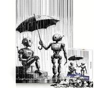 Rompecabezas Robot Paraguas Lluvioso para Adolescentes 1000 Piezas Mejora la Memoria Alivia la Tensión Bordes Precisos Pieza de Bellas Artes (38x26cm)