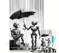 Rompecabezas Robot Paraguas Lluvioso para Adolescentes 1000 Piezas Mejora la Memoria Alivia la Tensión Bordes Precisos Pieza de Bellas Artes (38x26cm)