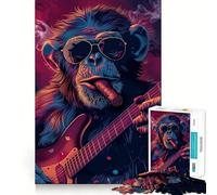 Rompecabezas Rockin Monkey Guitar Cigar de 1000 Piezas para Adultos Fortalece la Memoria, Calma la Mente, cálida Sorpresa (38x52cm)