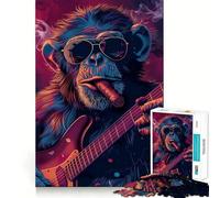 Rompecabezas Rockin Monkey Guitar Cigar de 1000 Piezas para Adultos, Juguete Intelectual Relajante, Divertido, de Corte preciso, (38x26cm)