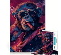 Rompecabezas Rockin Monkey Guitar Cigar de 1000 Piezas para Adultos y Adolescentes Juguete Intelectual para el hogar Disfrute de un Corte de Calidad Regalo clásico (50x75cm)
