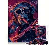 Rompecabezas Rockin Monkey Guitar Cigar de 1000 Piezas para Adultos y Adolescentes Juguete Intelectual para el hogar Disfrute de un Corte de Calidad Regalo clásico (50x75cm)