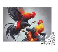 Rompecabezas Rooster 1000 Piezas Hombres Mujeres Adultos Dos Gallos Peleando en el Aire Premium Grueso Robusto Vibrante Desafiante Alivio de Estrés 38x26cm/1000pcs