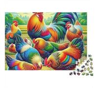 Rompecabezas Rooster 1000 Piezas para Adultos Bandada de Gallos Coloridos en Campo Rural Premium Grueso Robusto Desafiante Alivio de Estrés Juego Familiar Regalo 52x38cm/1000pcs