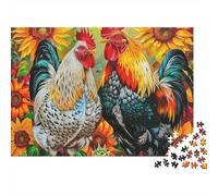 Rompecabezas Rooster 1000 Piezas para Adultos Dos Gallos en Campo de Girasoles Desafiante Difícil Premium Grueso Robusto Vibrante Alivio de Estrés 38x26cm/1000pcs