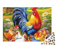 Rompecabezas Rooster 1000 Piezas para Adultos Gallo con Gallinas y Pollitos en Corral Difícil Premium Grueso Robusto Vibrante Desafiante Alivio de Estrés 52x38cm/1000pcs