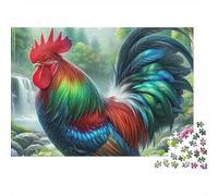Rompecabezas Rooster 1000 Piezas para Adultos Gallo Junto a Cascada en Bosque Frondoso Premium Grueso Robusto Vibrante Desafiante Difícil Alivio de Estrés 52x38cm/1000pcs