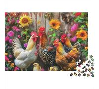 Rompecabezas Rooster Sturdy 1000 Piezas para Adultos Bandada de Gallinas en Jardín de Flores Premium Grueso Robusto Vibrante Desafiante Alivio de Estrés Juego 38x26cm/1000pcs