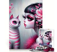 Rompecabezas Rosa gótico de Hadas y Gatos de 1000 Piezas para Adultos Juguete Inteligente para el hogar Bordes Lisos Artículo de colección (38x26cm)