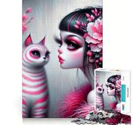 Rompecabezas Rosa gótico de Hadas y Gatos de 1000 Piezas para Adultos Juguete Inteligente para el hogar Bordes Lisos Artículo de colección (38x26cm)