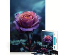 Rompecabezas Rosa Púrpura con Gotas de Rocío para Adultos, 1000 Piezas Fortalece la Memoria y el Vínculo Familiar Bordes Limpios Regalo de Cumpleaños (38x26cm)