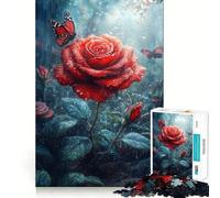 Rompecabezas Rosa Roja bajo la Lluvia para Adolescentes 1000 Piezas Mejora la Memoria Alivia la Tensión Bordes Precisos Obra de Arte de Calidad (38x52cm)