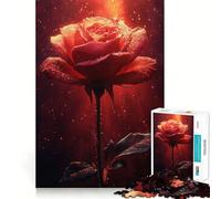 Rompecabezas Rosa Roja con Gotas de Rocío, 1000 Piezas, Ideal para Adolescentes, Mejora la Memoria, Escapada de la Calma, Montaje, Sorpresa Cálida (38x52cm)