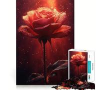 Rompecabezas Rosa Roja con Gotas de Rocío, 1000 Piezas para Adultos Fortalece la Memoria Mente Serena Borde de Calidad Sorpresa Cálida (38x26cm)
