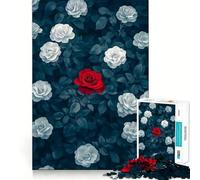 Rompecabezas Rosa Roja Entre Blanco para Adultos, 1000 Piezas, Juguete para Desarrollar la Habilidad Mental, Pasatiempo Tranquilo, Diseño, Montaje, Regalo Navideño (50x75cm)