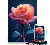 Rompecabezas Rosa Rosada con Gotas de Rocío para Adultos, 1000 Piezas, Juego de Lógica Clara, Pasatiempo Tranquilo, Corte Perfecto, Regalo Elegante (38x52cm)