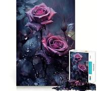 Rompecabezas Rosas Rojas Bajo la Lluvia para Adolescentes, 1000 Piezas, Mejora la Memoria, Momento de Serenidad, Corte Premium, Regalo de Cumpleaños (38x52cm)