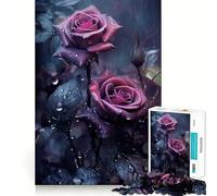 Rompecabezas Rosas Rojas Bajo la Lluvia para Adolescentes, 1000 Piezas, Mejora la Memoria, Momento de Serenidad, Corte Premium, Regalo de Cumpleaños (38x26cm)