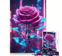 Rompecabezas Rose of The Neon City de 1000 Piezas para Adolescentes, Juguete Mental para aliviar el estrés, Corte Premium, (50x75cm)