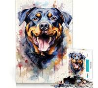 Rompecabezas Rottweiler en Acuarela de 1000 Piezas para Adultos Juguete Inteligente y Divertido Bordes Lisos Decoración de Pared (38x52cm)