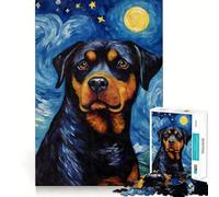 Rompecabezas Rottweiler Noche Estrellada de 1000 Piezas para Adolescentes Pure Logic Toy Gentle Relax Clean Cut Fine Art Piece (38x52cm)