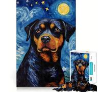 Rompecabezas Rottweiler Noche Estrellada para Adolescentes 1000 Piezas Juguete Inteligente para Aliviar el Estrés con Bordes Afilados Regalo de Cumpleaños (50x75cm)