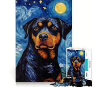 Rompecabezas Rottweiler Noche Estrellada para Adolescentes 1000 Piezas Mejora la Memoria Alivia la Tensión Bordes Precisos Obra de Arte de Calidad (38x26cm)